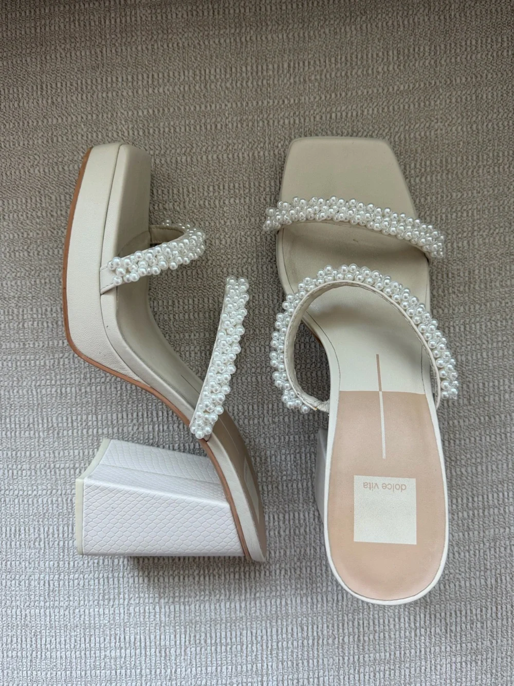 Dolce Vita Pearl-Strap Cream Platform Block Heels